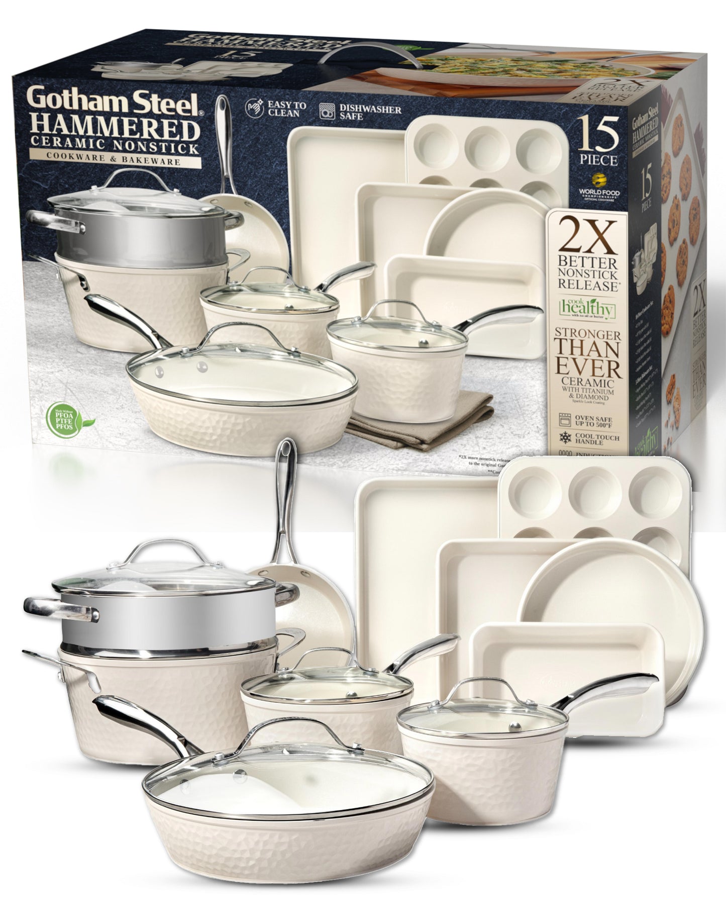Hammered Cream Cookware Bundle