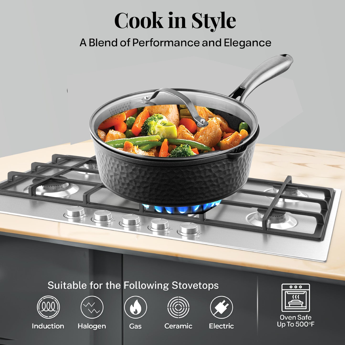 Hammered Black Sauté Pan & Lid