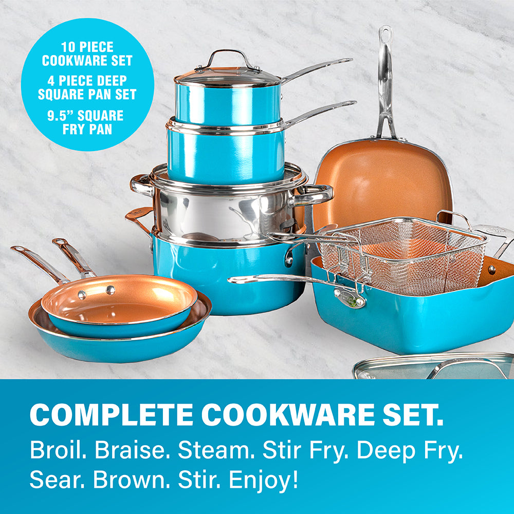 Gotham Steel 32 Pcs Cookware Set Bakeware and Food Storage Set Nonstick Pots and Pans Set Blue