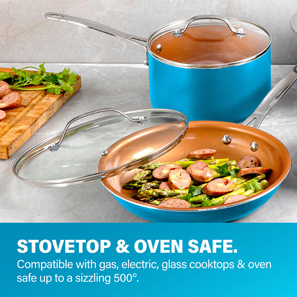 Gotham Steel 32 Pcs Cookware Set Bakeware and Food Storage Set Nonstick Pots and Pans Set Blue