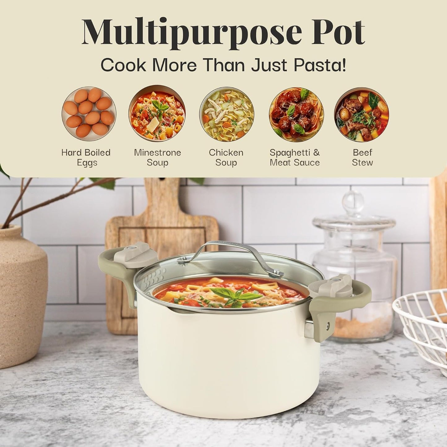 Natural Collection 5 Qt. Pasta Pot in Cream