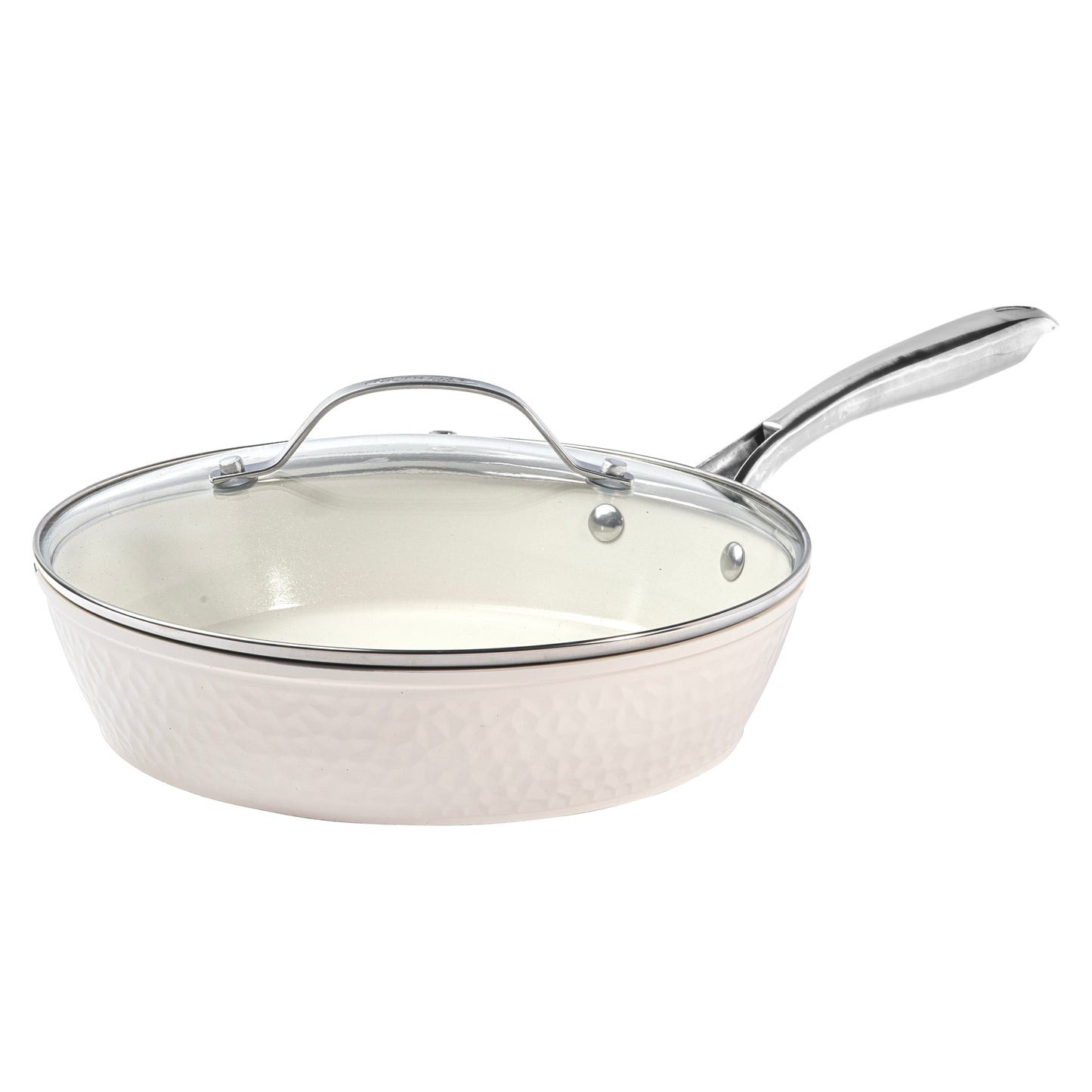 14" Hammered Natural Cream Fry Pan with Lid