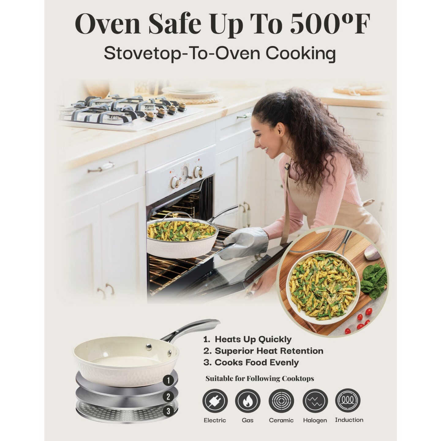 Hammered Cream 12" Frying Pan