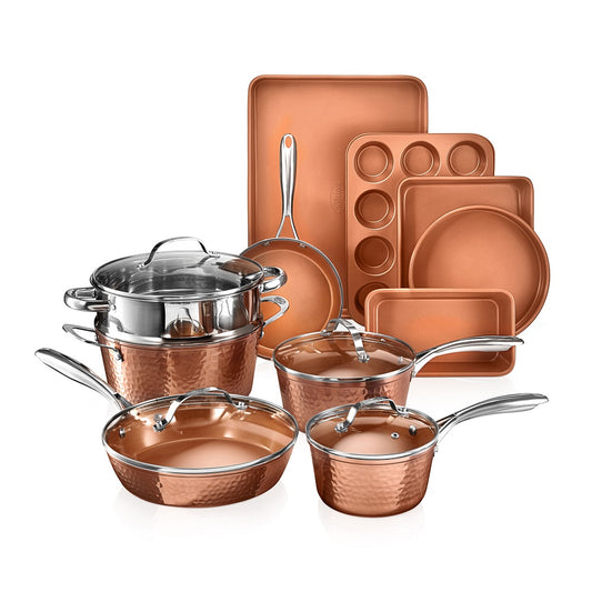 Hammered Copper 15-Piece Cookware and Bakeware Set