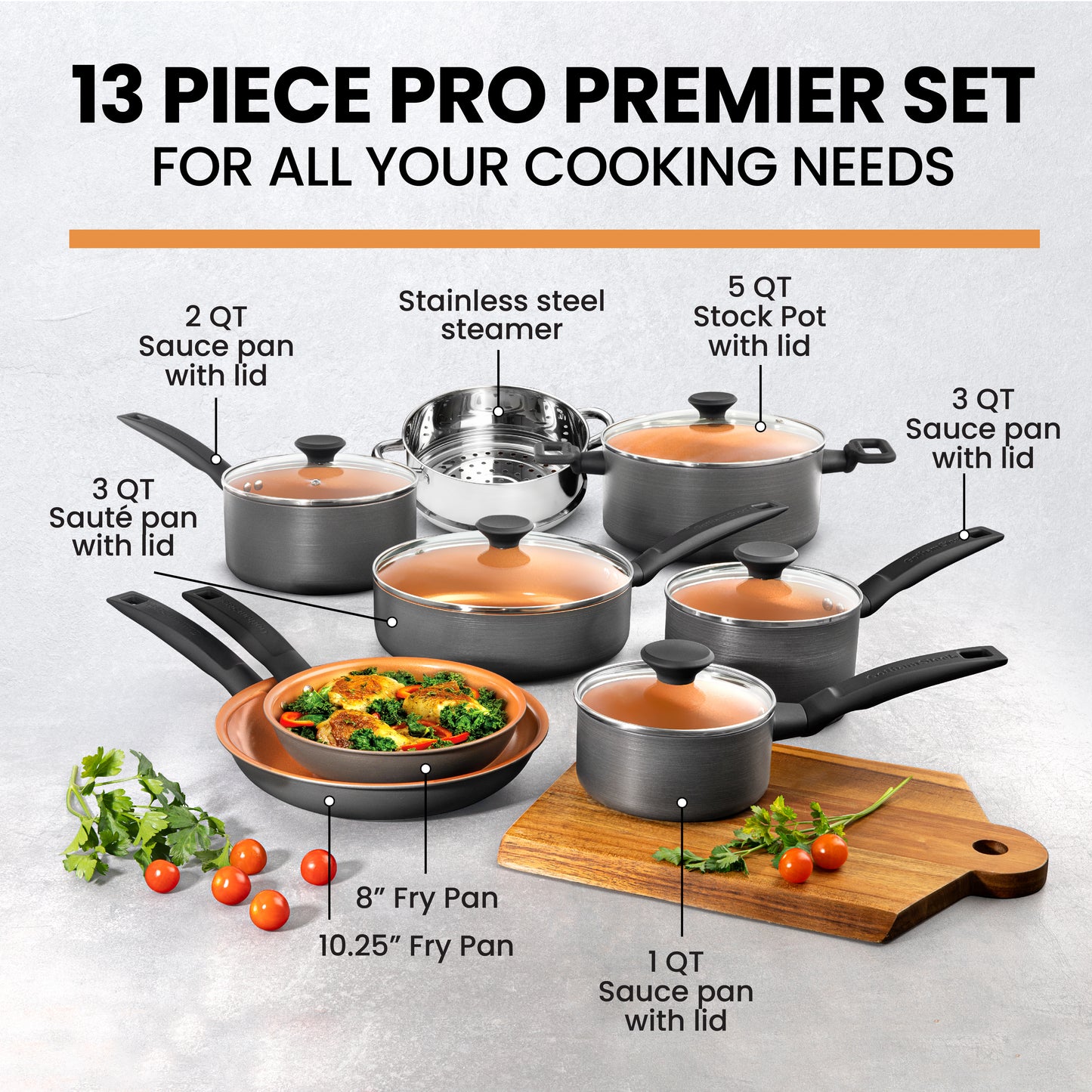 13-Piece Pro Premiere Hard Anodized Cookware Set