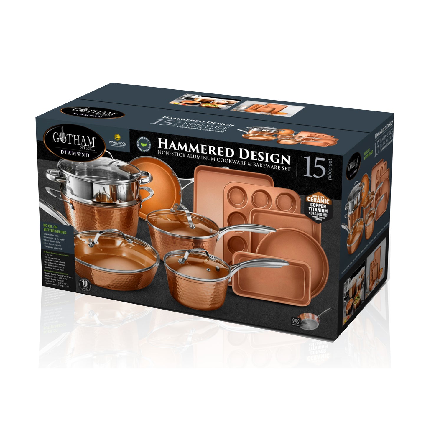 Hammered Copper 15-Piece Cookware and Bakeware Set