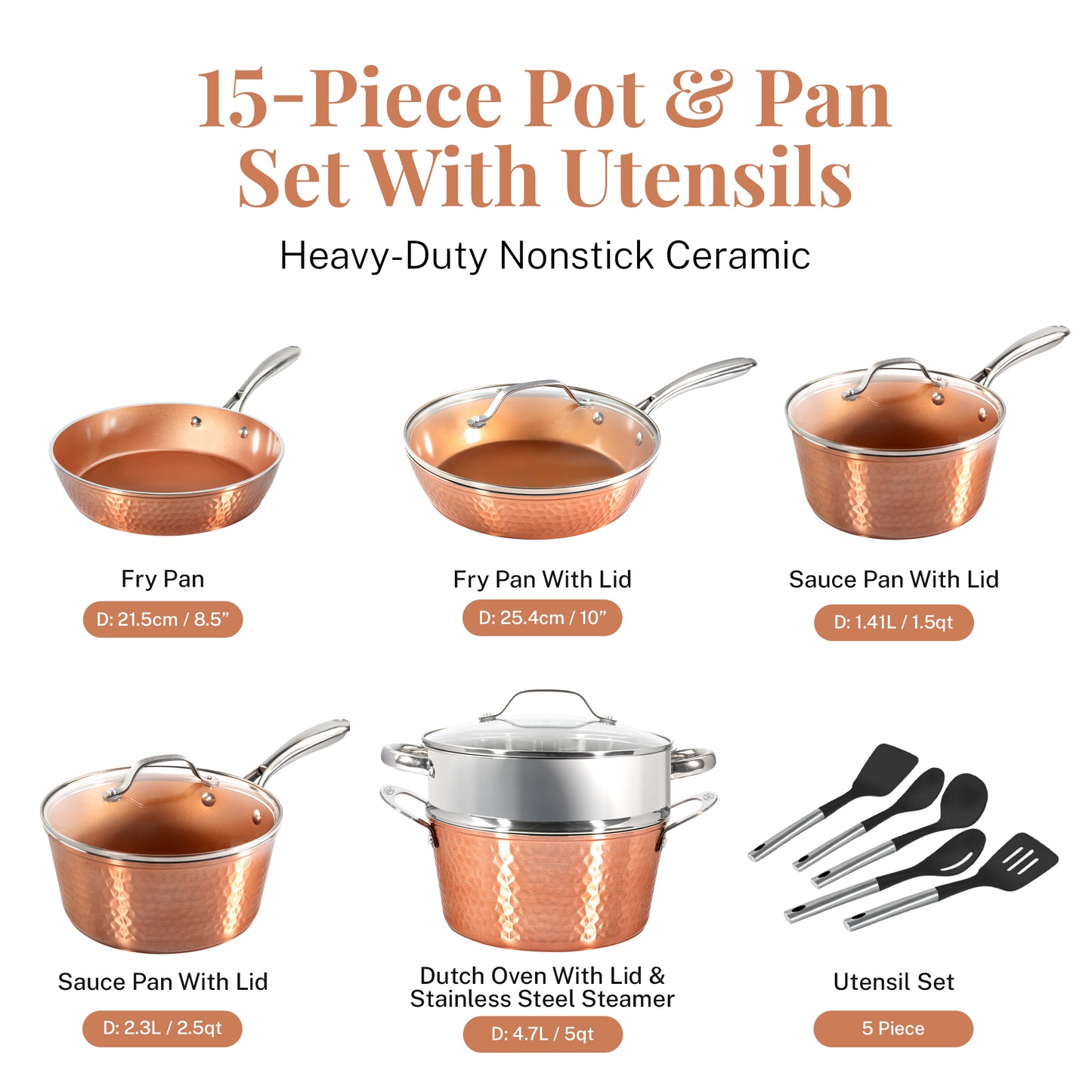 Hammered Copper Cookware Bundle
