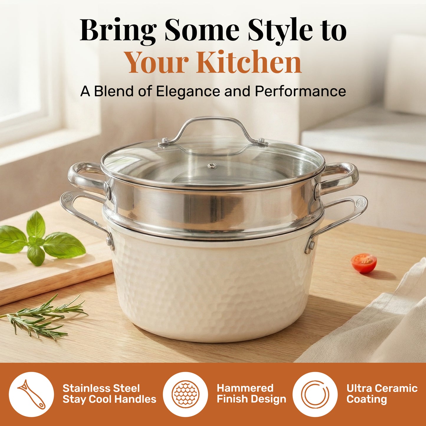 Hammered Cream Cookware Bundle