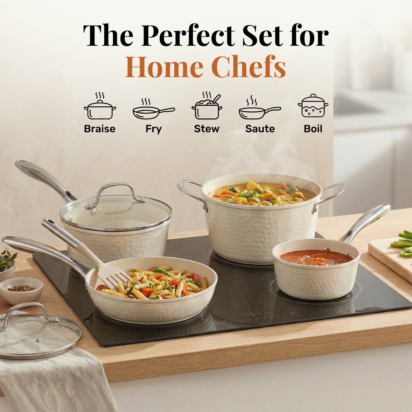 Hammered Cream Cookware Bundle