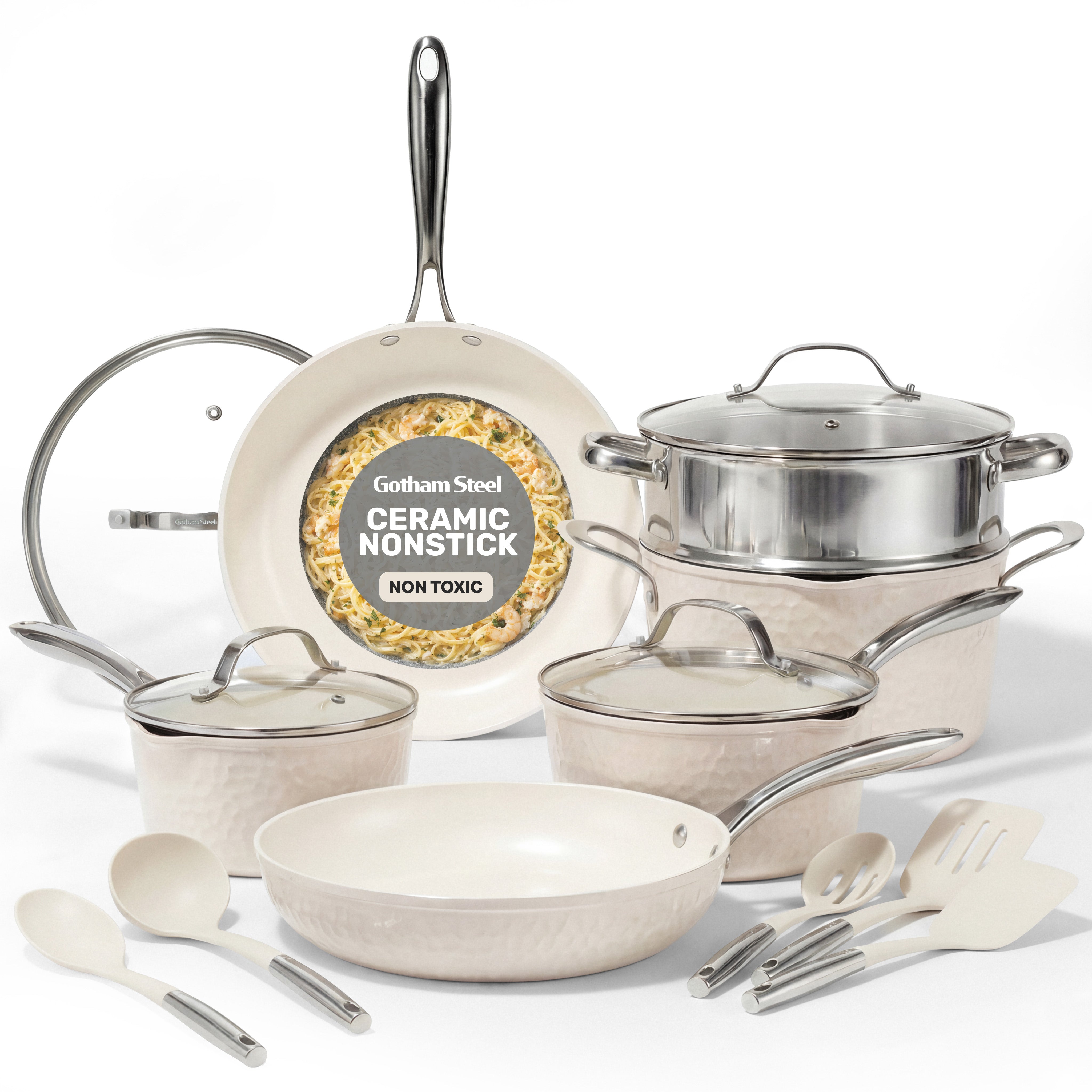 Hammered Cream Cookware Bundle – Gotham Steel