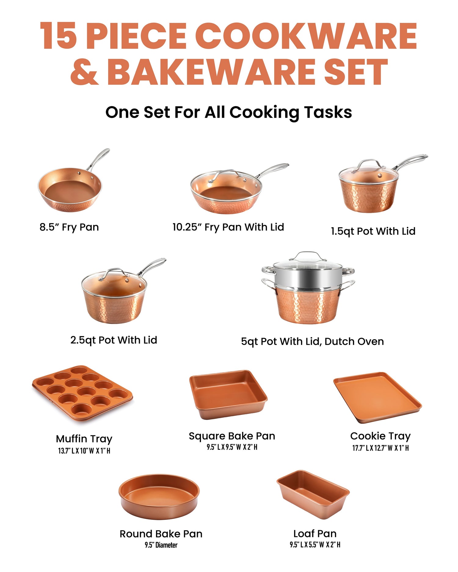 Hammered Copper 15 Piece Special Offer