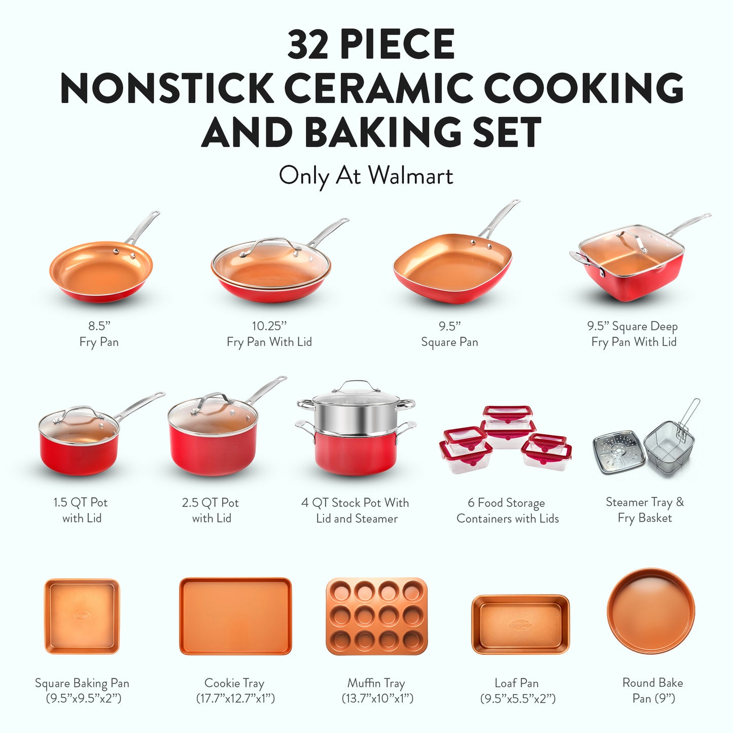 Gotham Steel 32 Pcs Cookware Set Bakeware and Food Storage Set Nonstick Pots and Pans Set