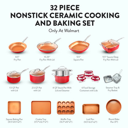 Gotham Steel 32 Pcs Cookware Set Bakeware and Food Storage Set Nonstick Pots and Pans Set