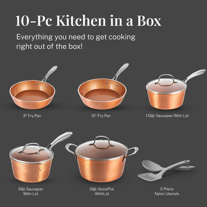 Hammered Copper Cookware Set with Utensils