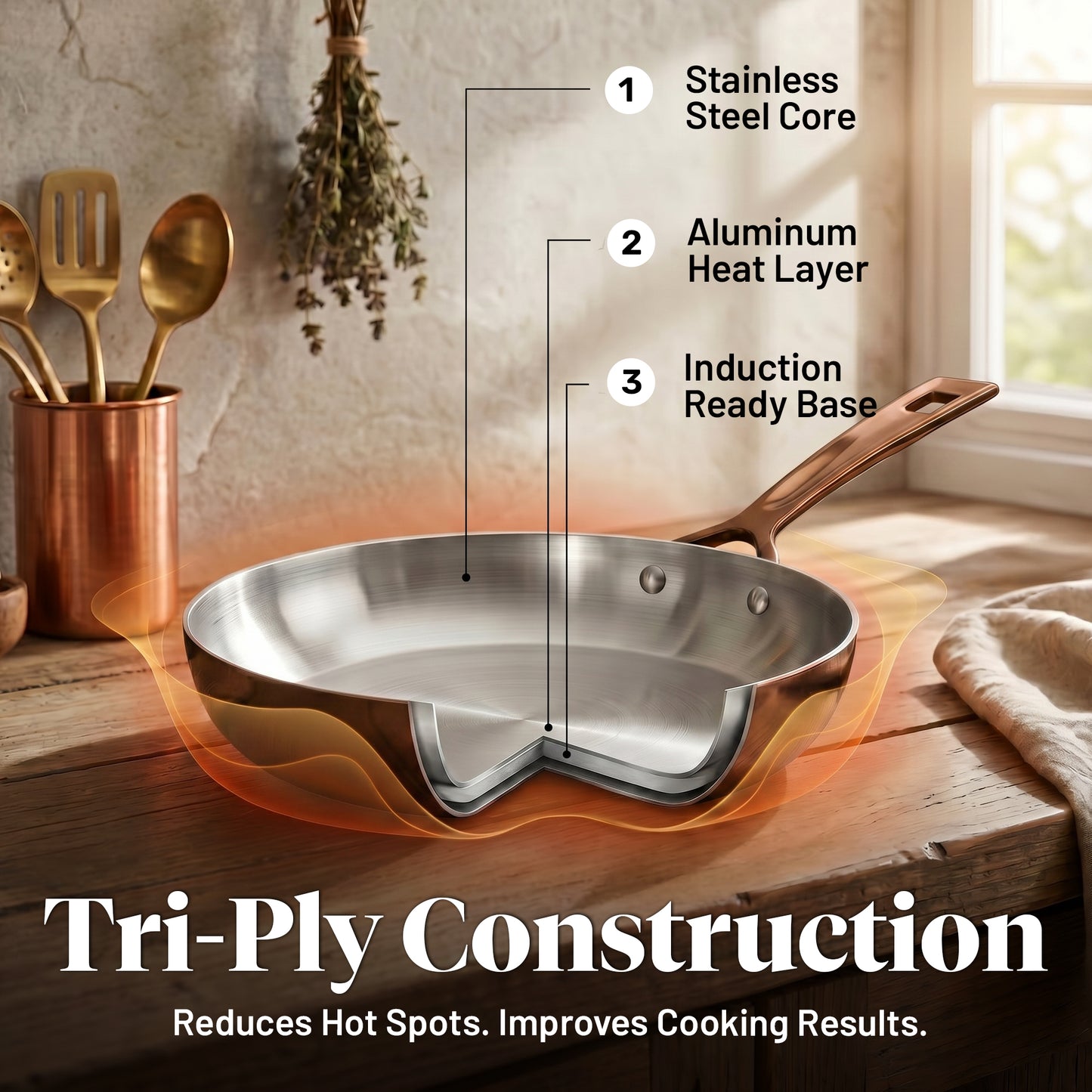 12 Piece Tri-Ply Stainless Steel and Copper Cookware Set