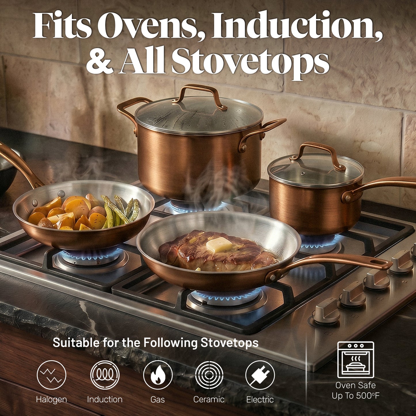 12 Piece Tri-Ply Stainless Steel and Copper Cookware Set