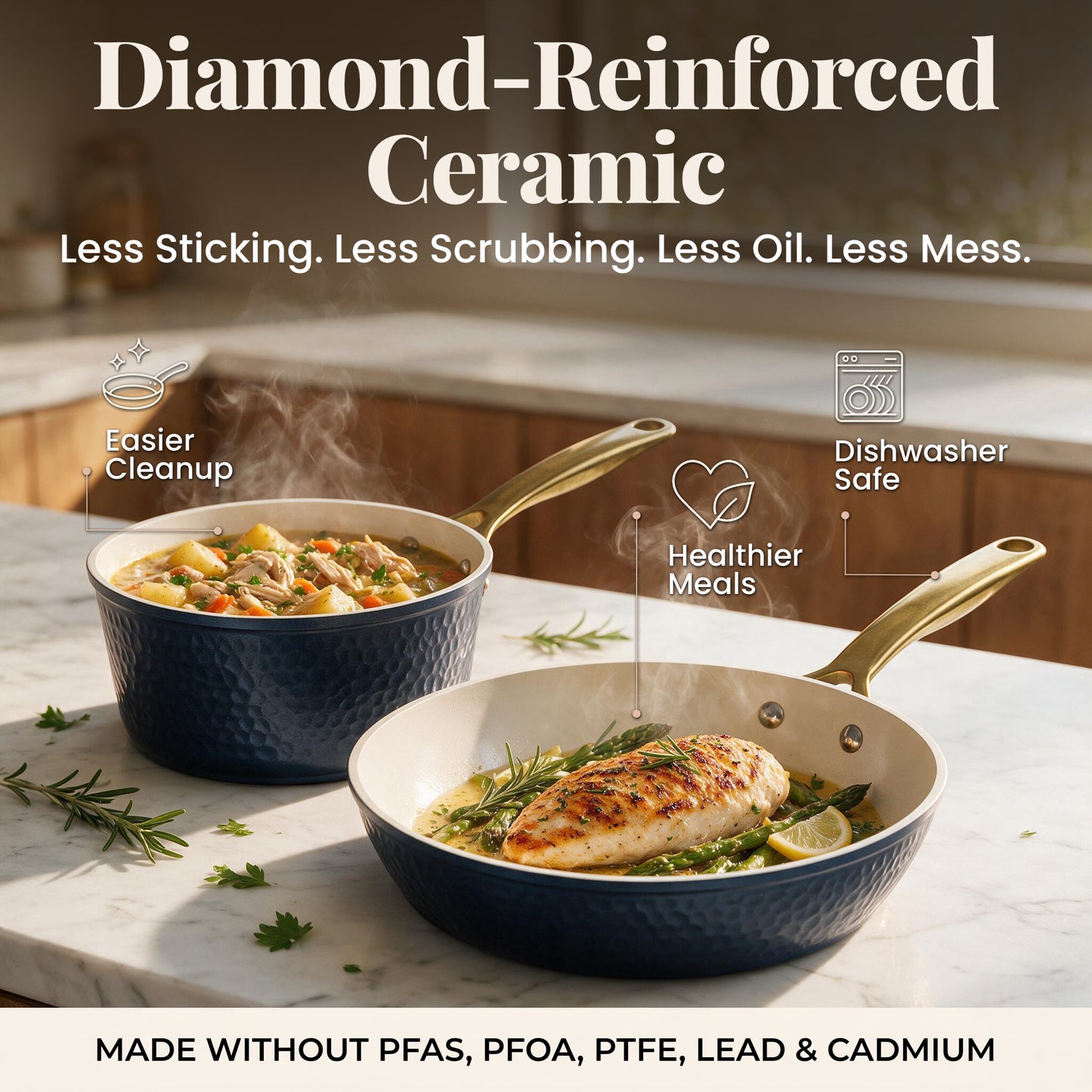 13pc Pro Hammered Natural Collection Cookware Set