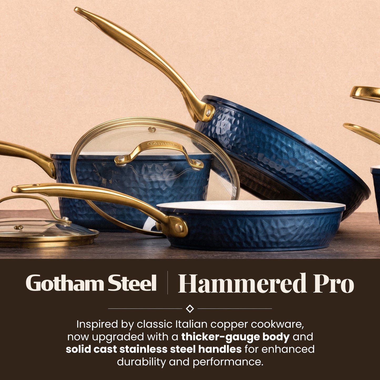 13pc Pro Hammered Natural Collection Cookware Set