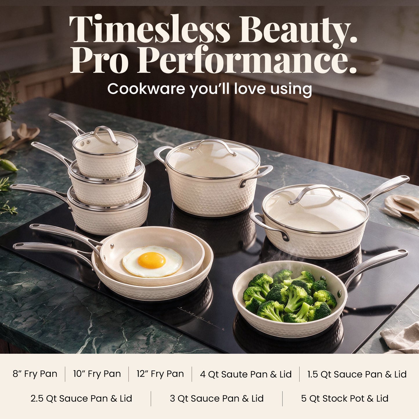 13pc Pro Hammered Natural Collection Cookware Set