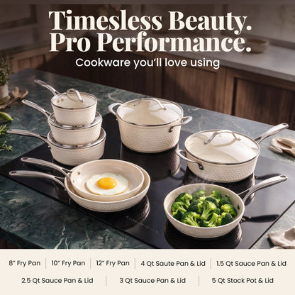 13pc Pro Hammered Natural Collection Cookware Set