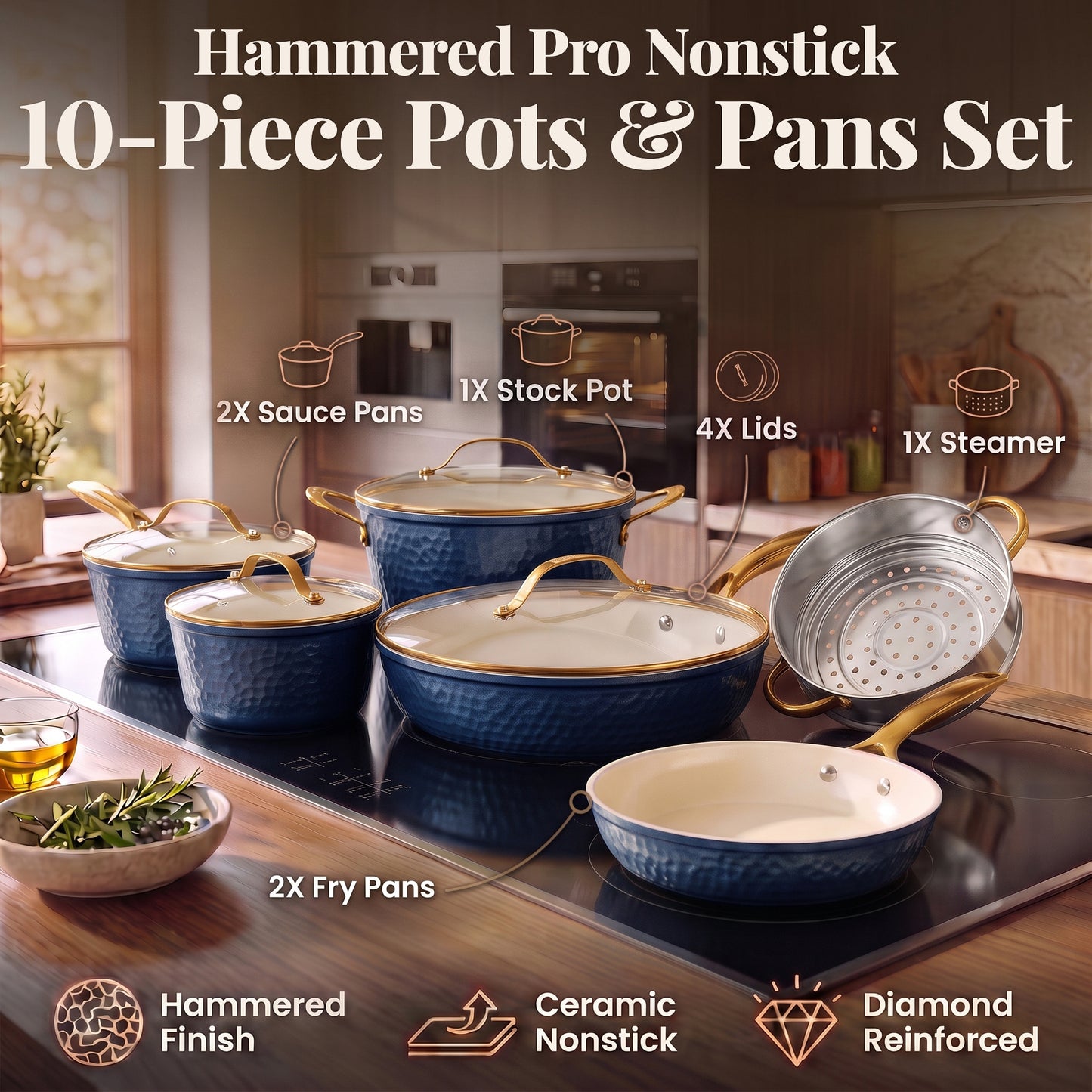 Pro Hammered Natural Collection Cookware Set