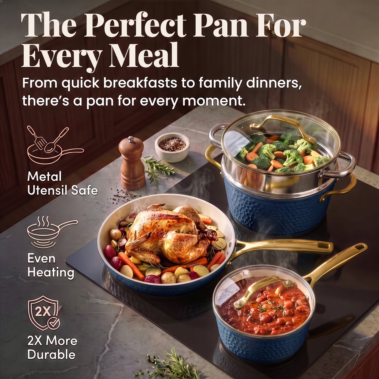 Pro Hammered Natural Collection Cookware Set