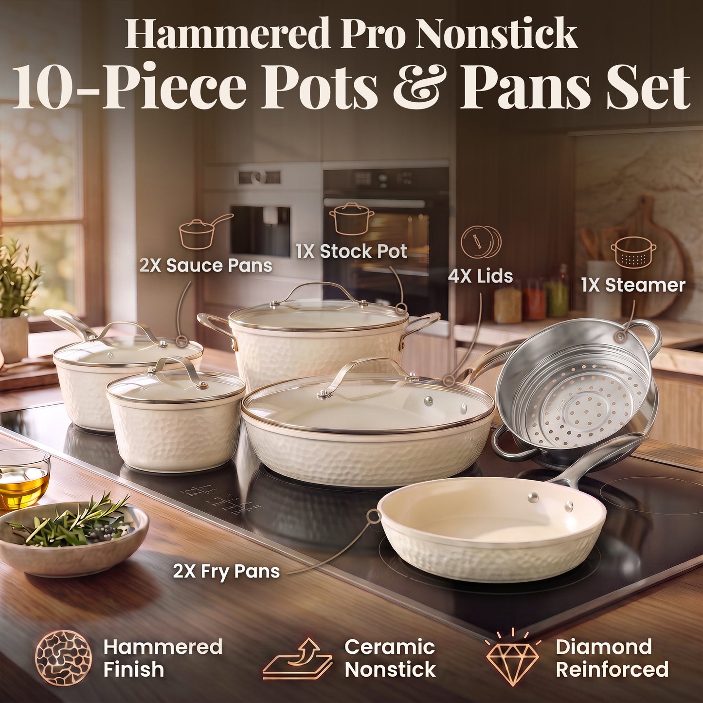 Pro Hammered Natural Collection Cookware Set