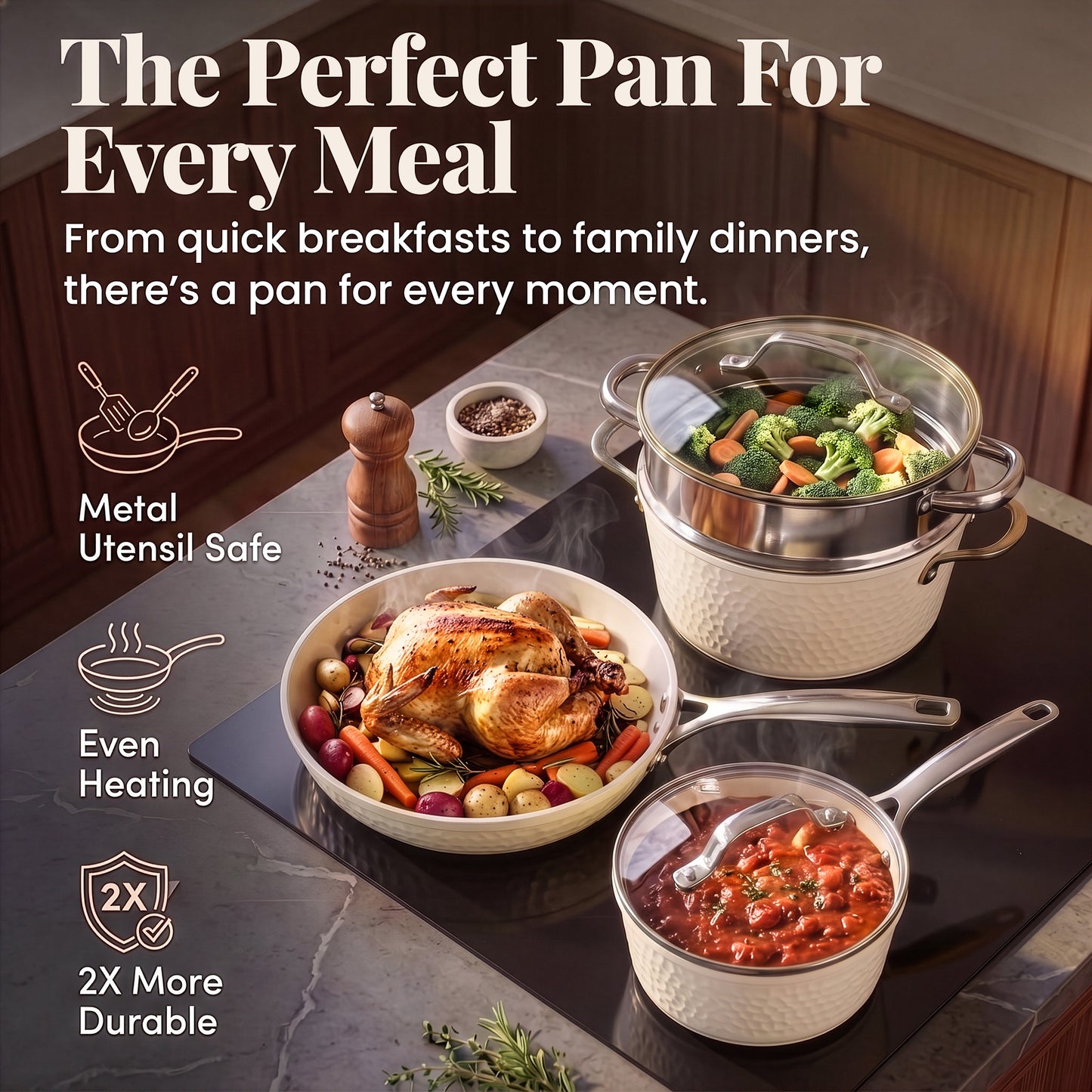Pro Hammered Natural Collection Cookware Set