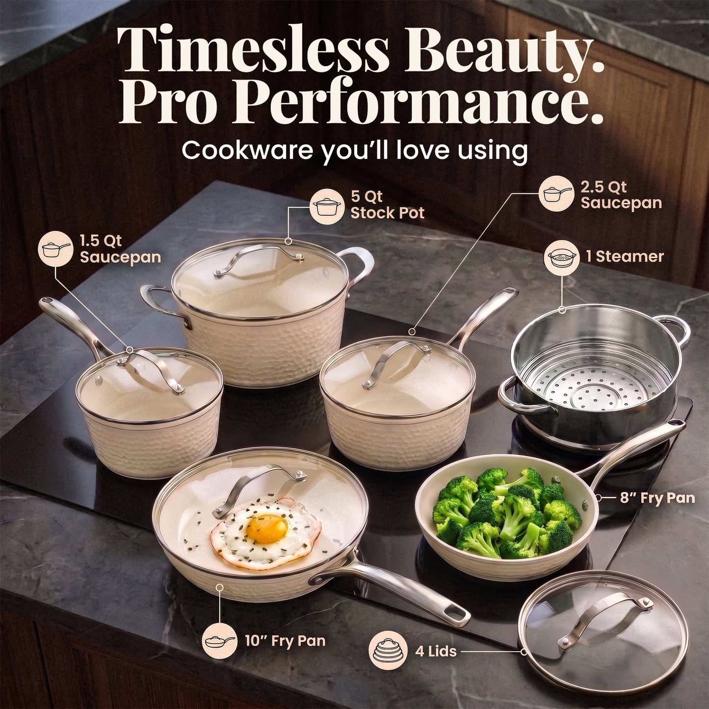 Pro Hammered Natural Collection Cookware Set