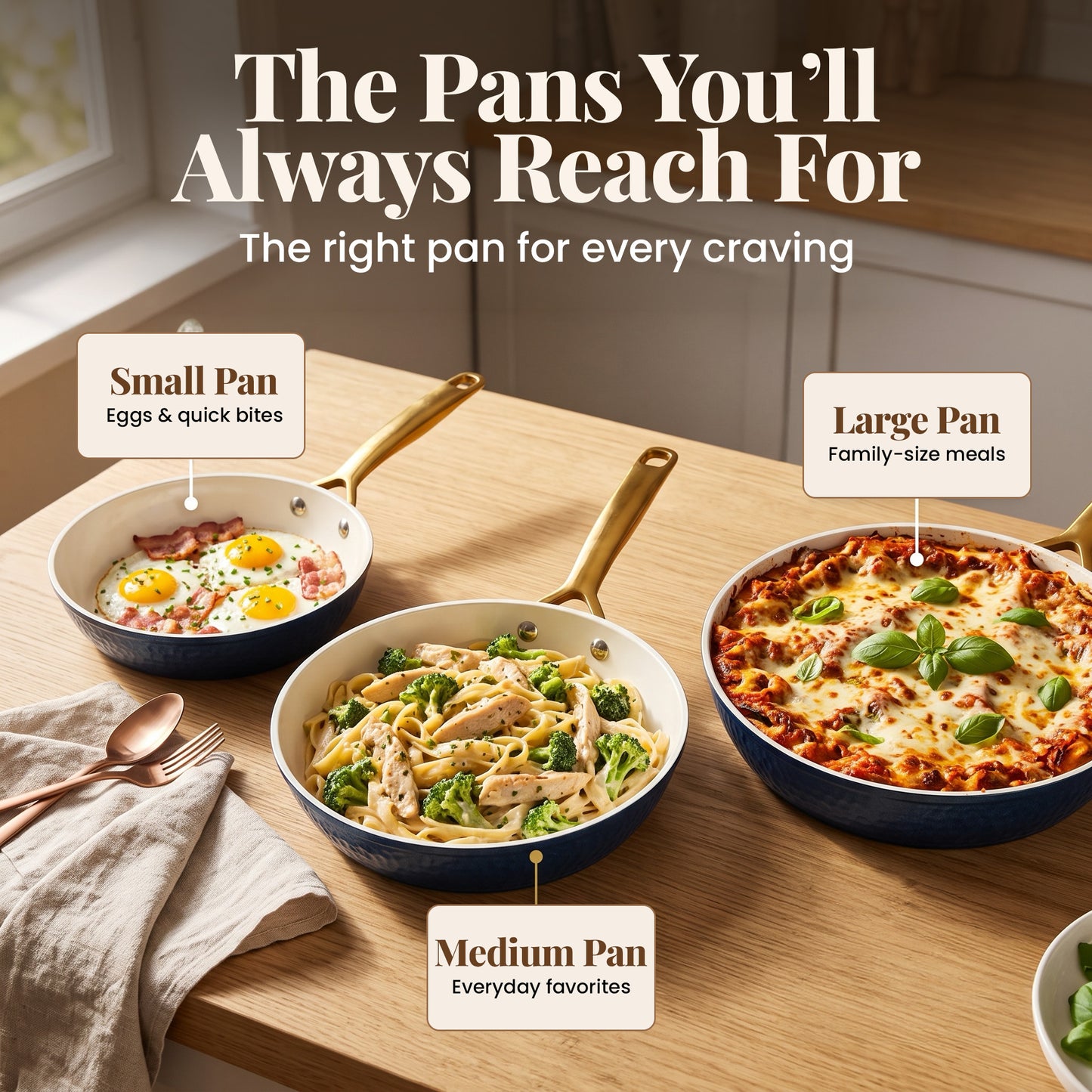 Pro Hammered Natural Collection Fry Pan Set