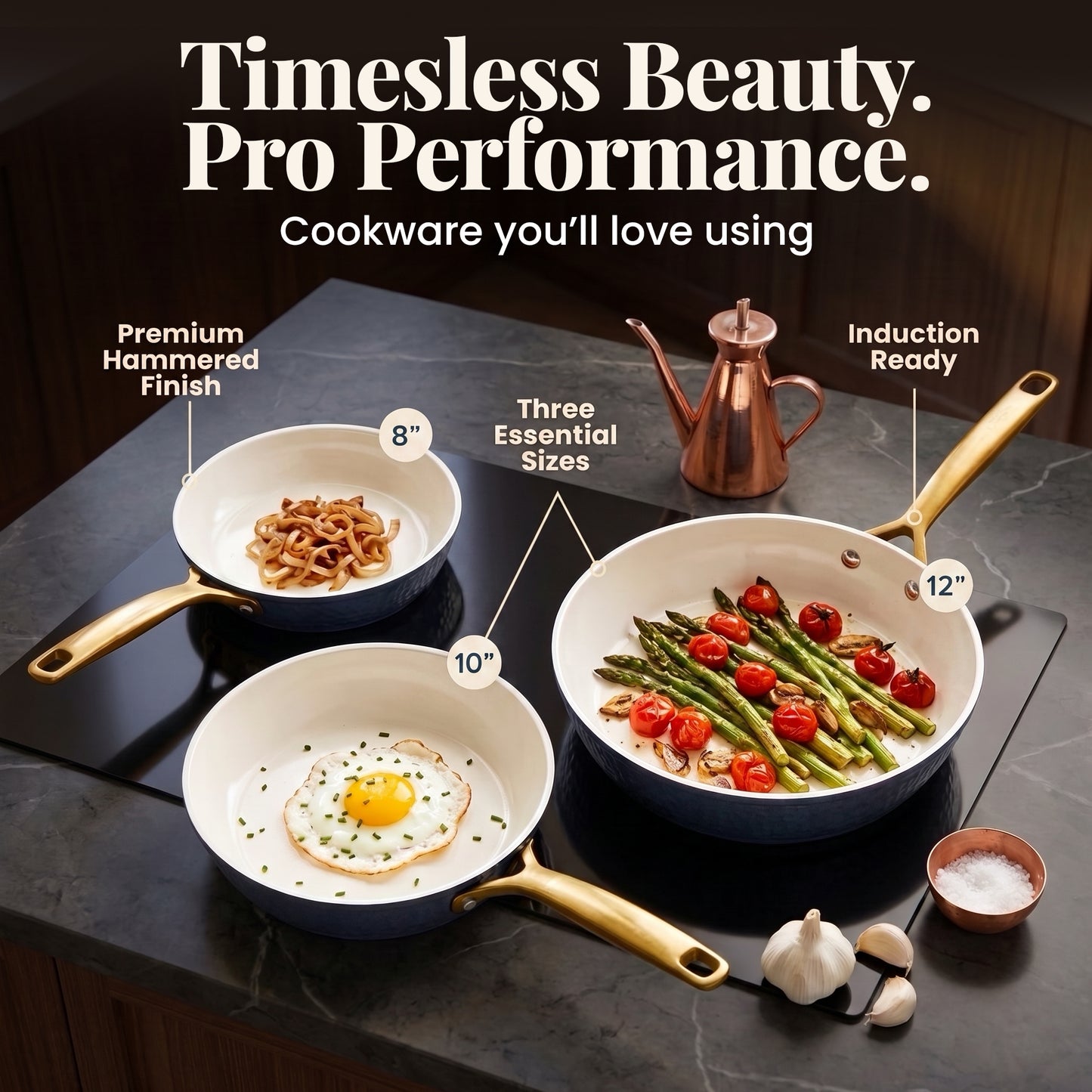 Pro Hammered Natural Collection Fry Pan Set