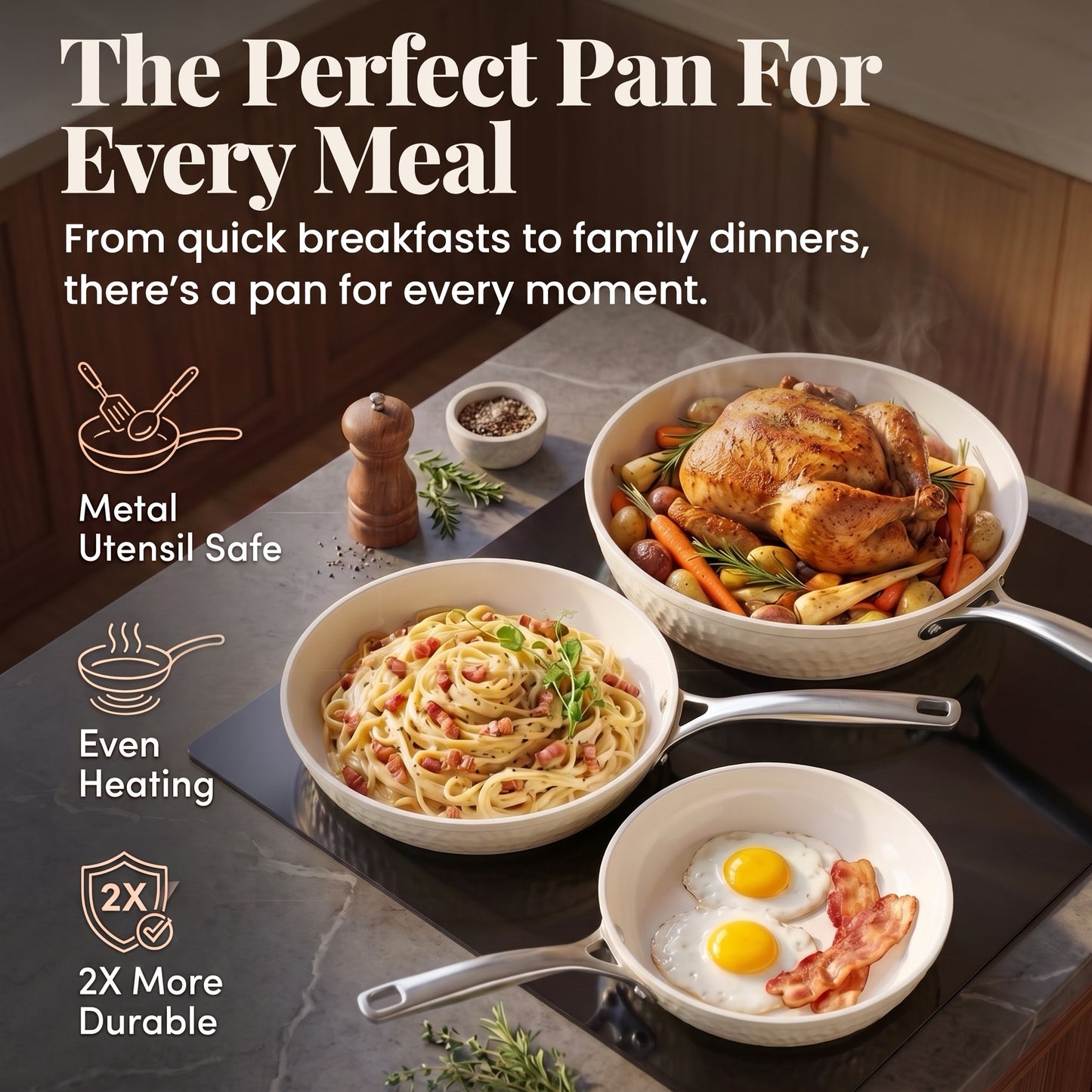 Pro Hammered Natural Collection Fry Pan Set