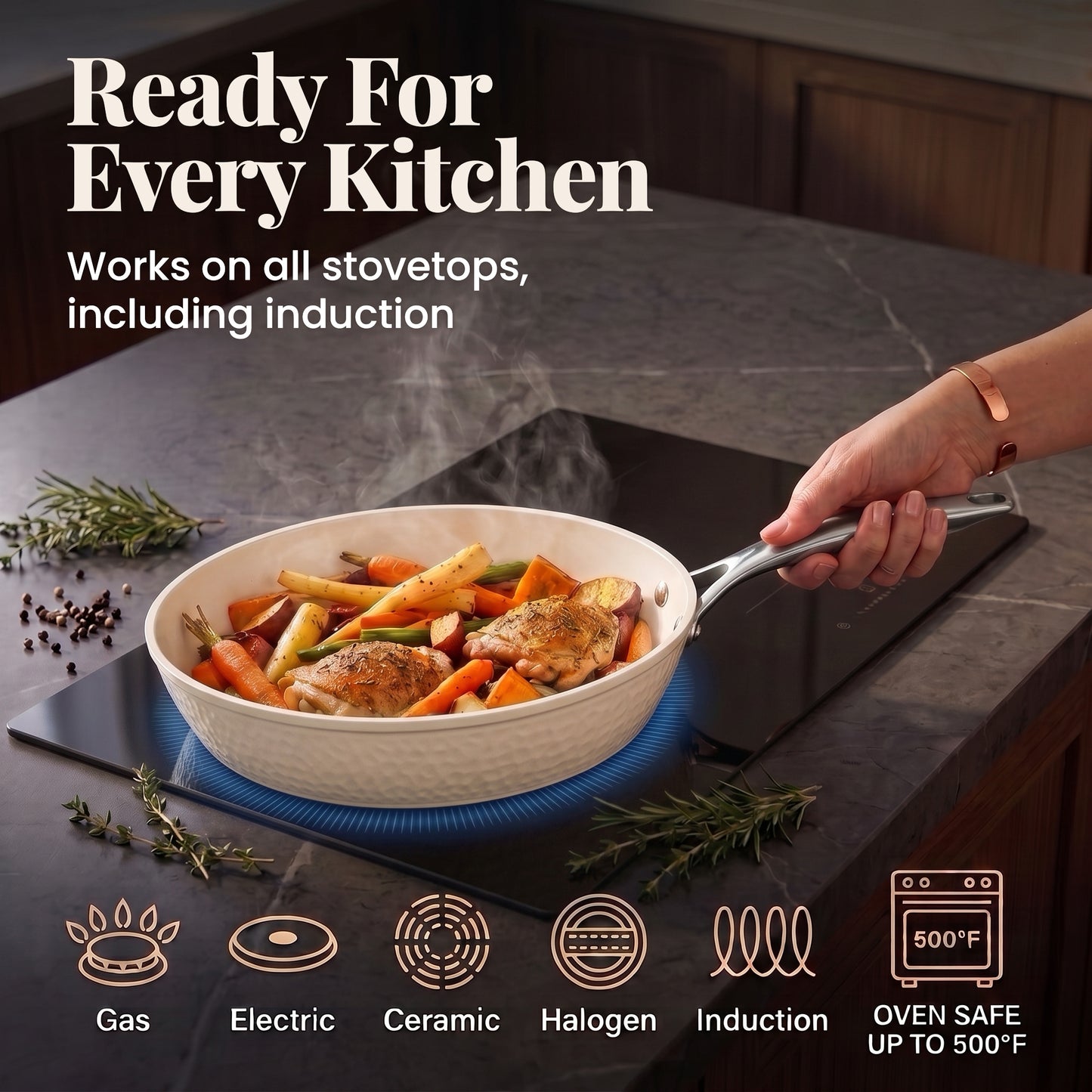 Pro Hammered Natural Collection Fry Pan Set
