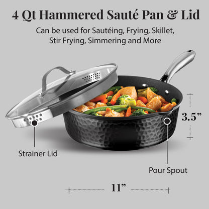 Hammered Black Sauté Pan & Lid