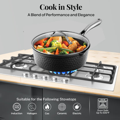 Hammered Black Sauté Pan & Lid