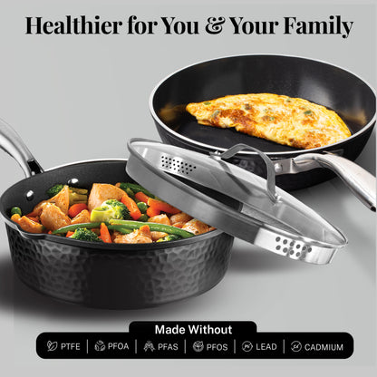 Hammered Black Sauté Pan & Lid