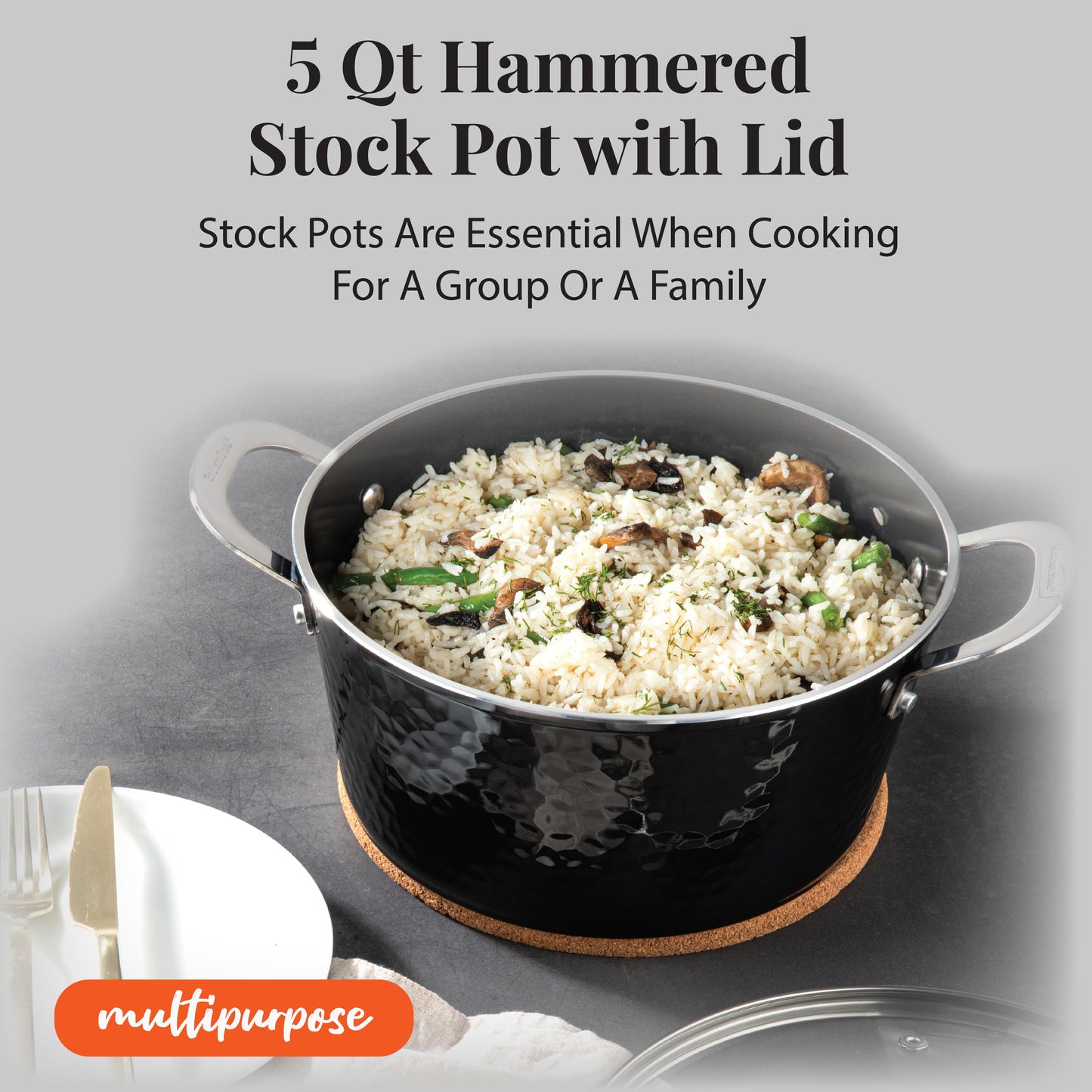Hammered Black 5qt Stock Pot & Lid