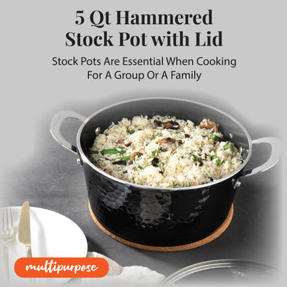 Hammered Black 5qt Stock Pot & Lid