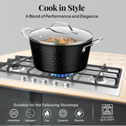 Hammered Black 5qt Stock Pot & Lid
