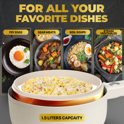 Ceramax Electric Cooker Nonstick Ceramic Skillet Pan Hot Pot Mini Cooker with Lid Steamer