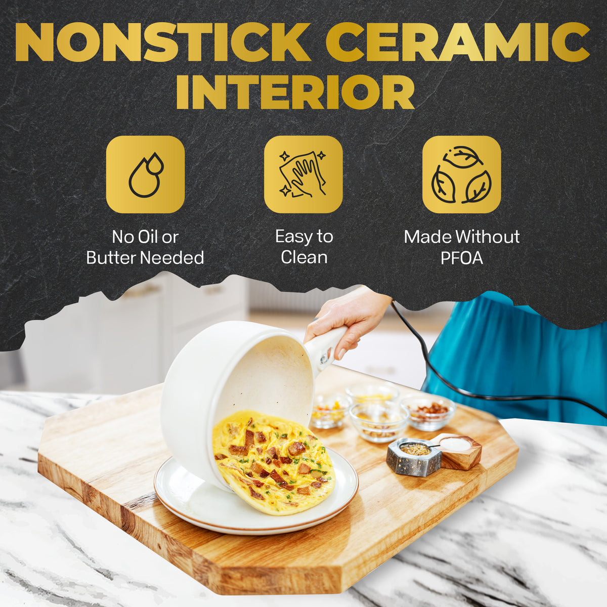 Ceramax Electric Cooker Nonstick Ceramic Skillet Pan Hot Pot Mini Cooker with Lid Steamer