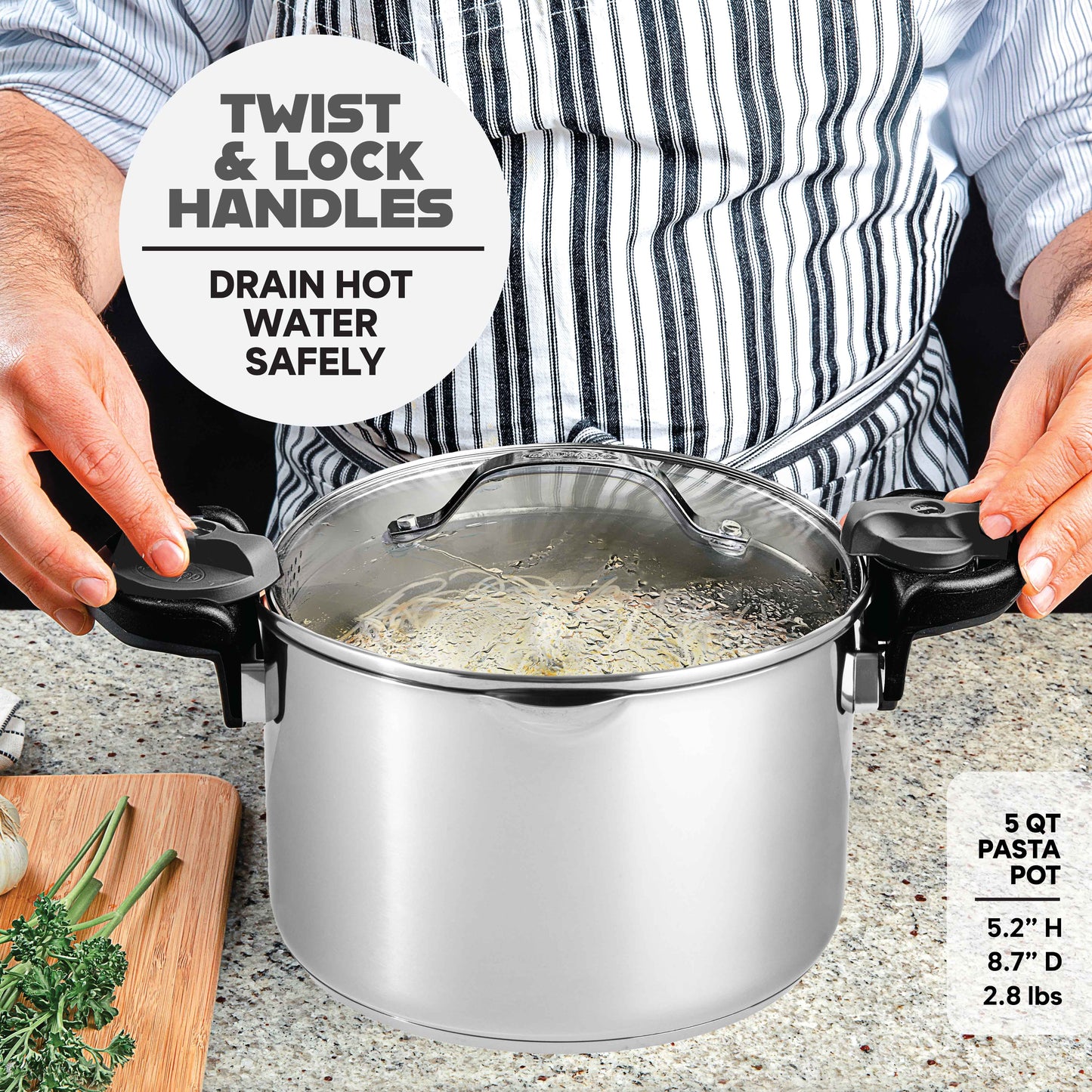 Stainless Steel Pasta Pot with Strainer Lid