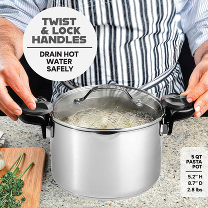 Stainless Steel Pasta Pot with Strainer Lid