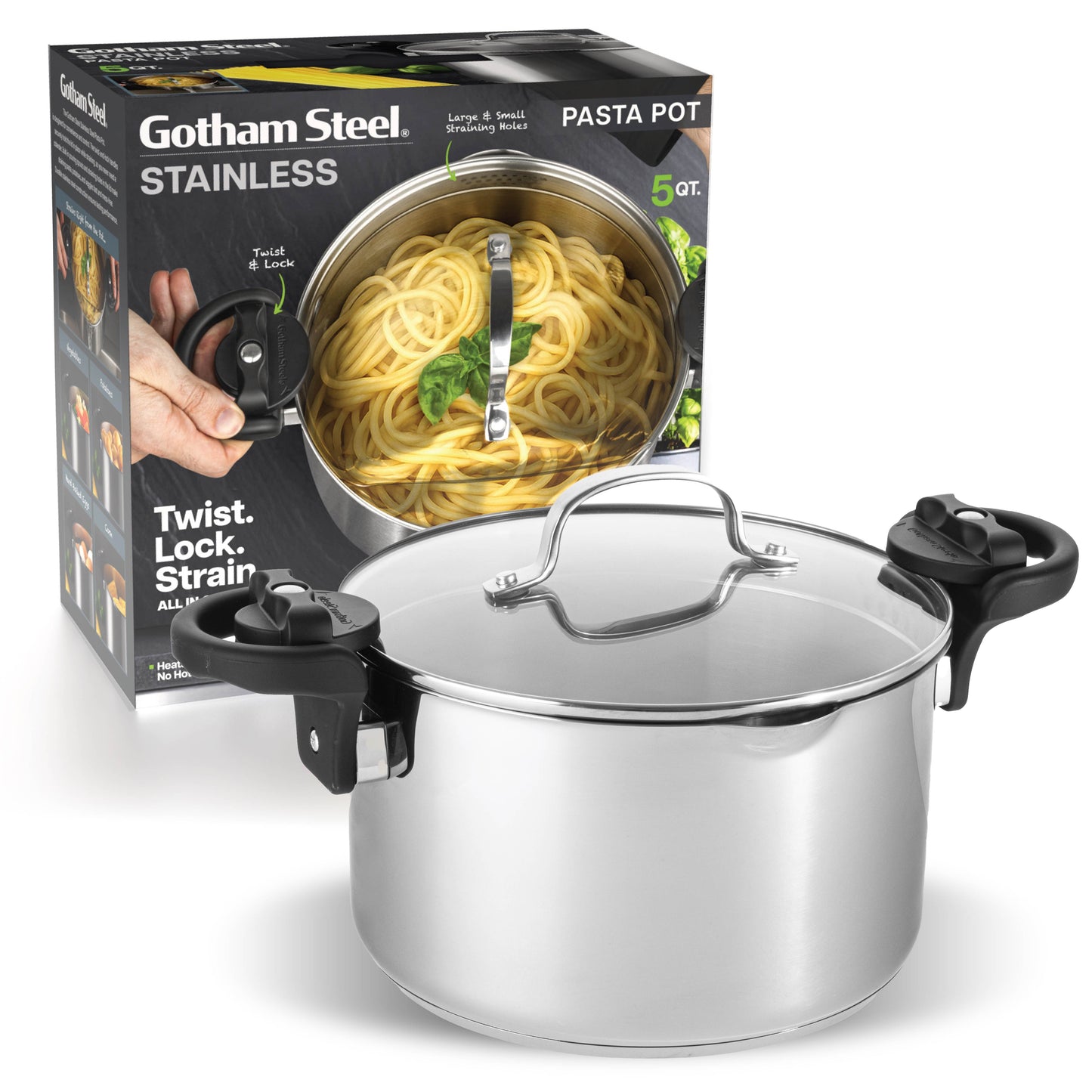 Stainless Steel Pasta Pot with Strainer Lid