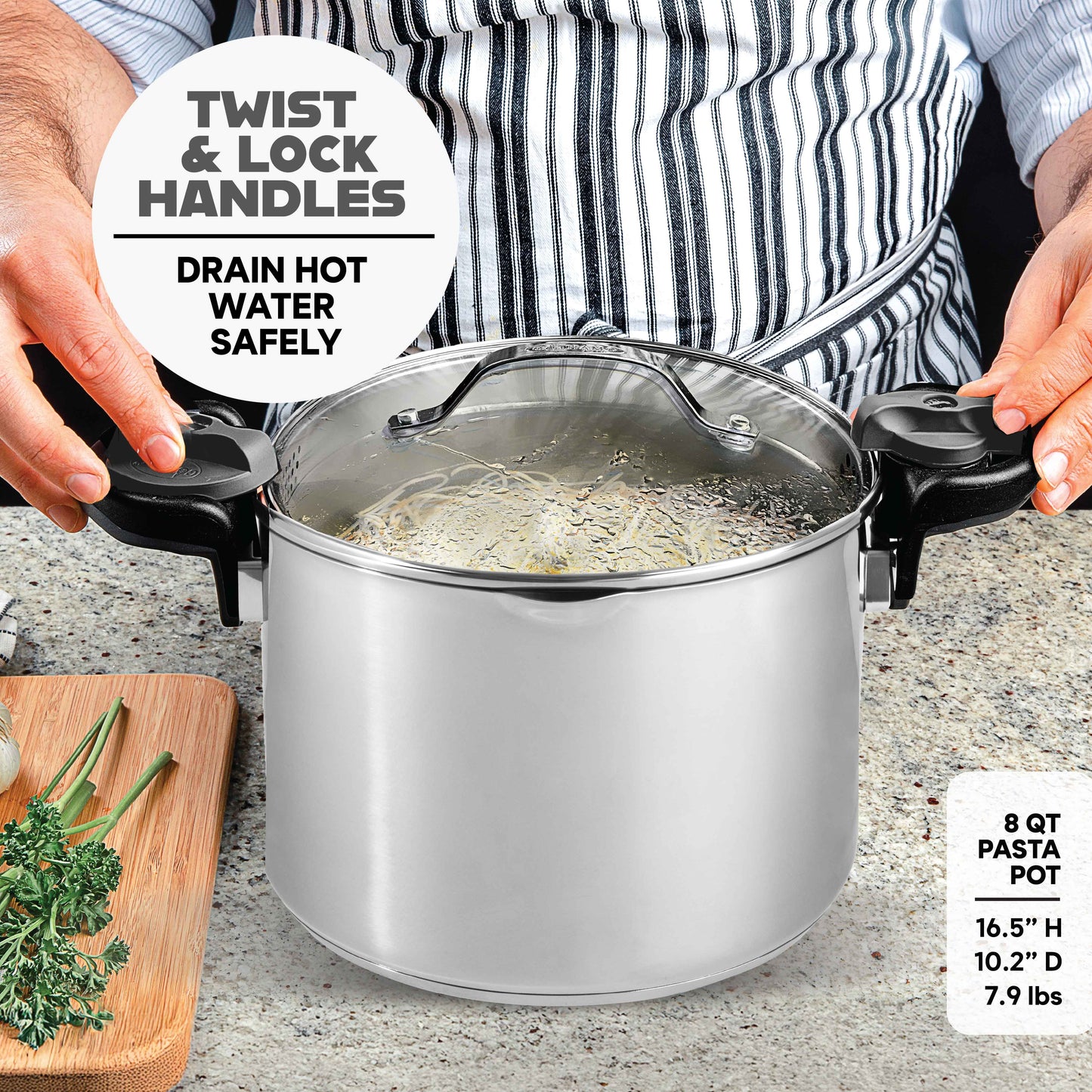 Stainless Steel Pasta Pot with Strainer Lid