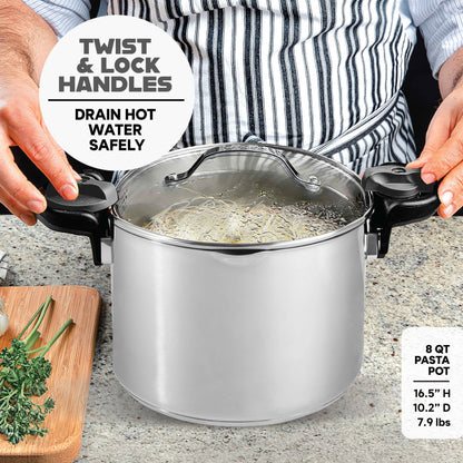 Stainless Steel Pasta Pot with Strainer Lid