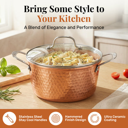 Hammered Copper Cookware Set with Utensils