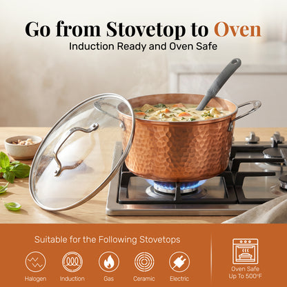 Hammered Copper Cookware Set with Utensils