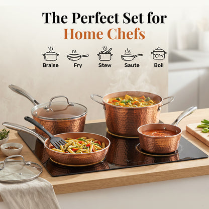 Hammered Copper Cookware Set with Utensils