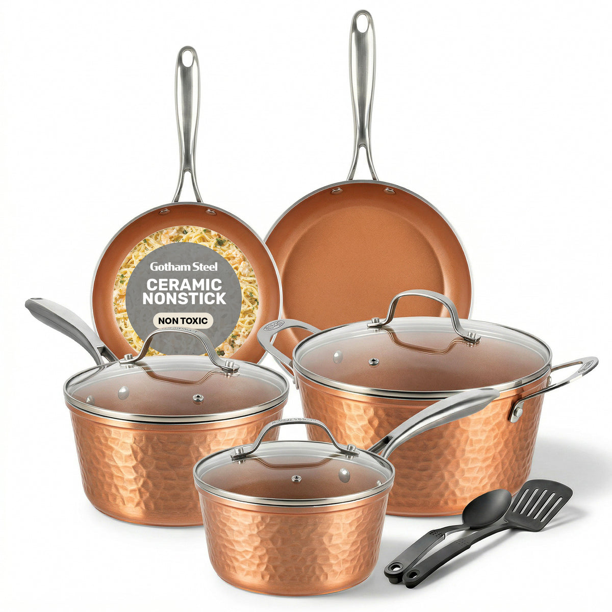 Hammered Copper Cookware Set With Utensils Gotham Steel hammered-copper-cookware-set-with-utensils-gotham-steel